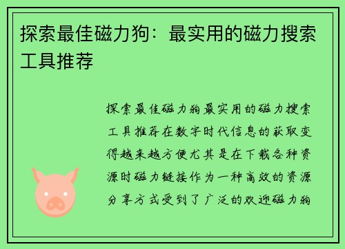 探索最佳磁力狗：最实用的磁力搜索工具推荐